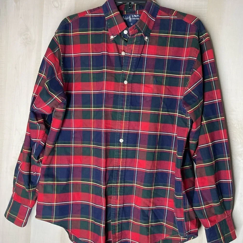 Ralph Lauren red plaid long sleeve button‎ down shirt, size 12